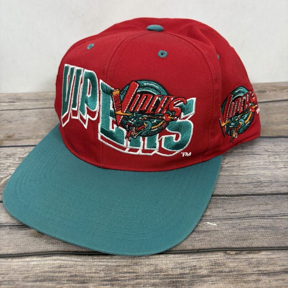 Detroit Vipers IHL Snapback Hat Red Teal GCC Hockey Adjustable OSFA Vintage 90s